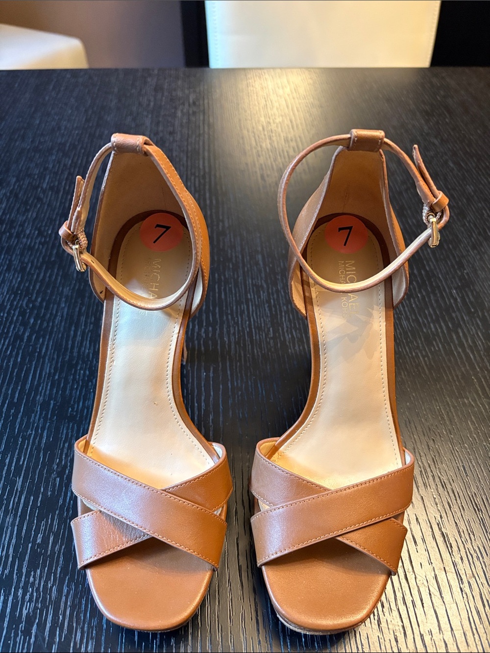 MICHAEL Michael Kors Cognac Leather Crisscross Ankle-Strap 👠